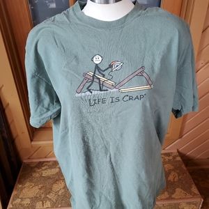 Vintage Life Is Crap T-Shirt XL Green Circular Saw Gone Crazy Great for Handyman